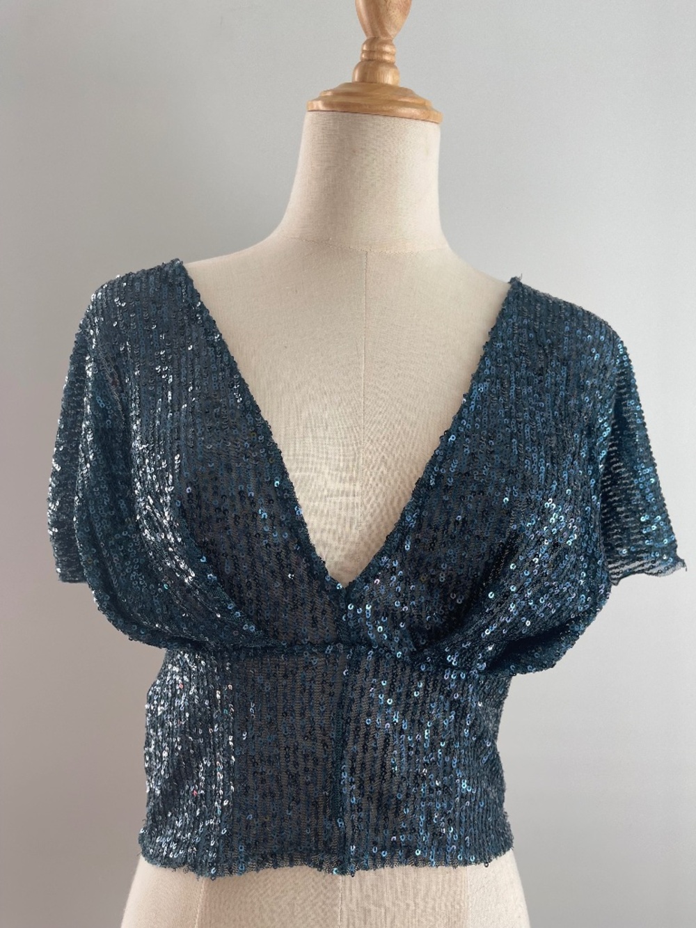 Zara Teal Sequin Open Back Party Top Size S